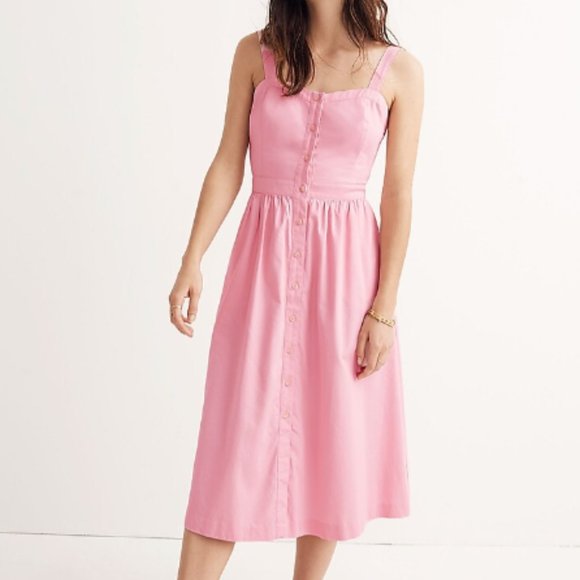 Madewell Fleur Peekaboo Cut Out Bow-Back Pink Midi Cottagecore Girly Sundress-10 - Picture 1 of 15